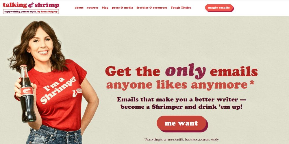 screenshot of talking shrimp website