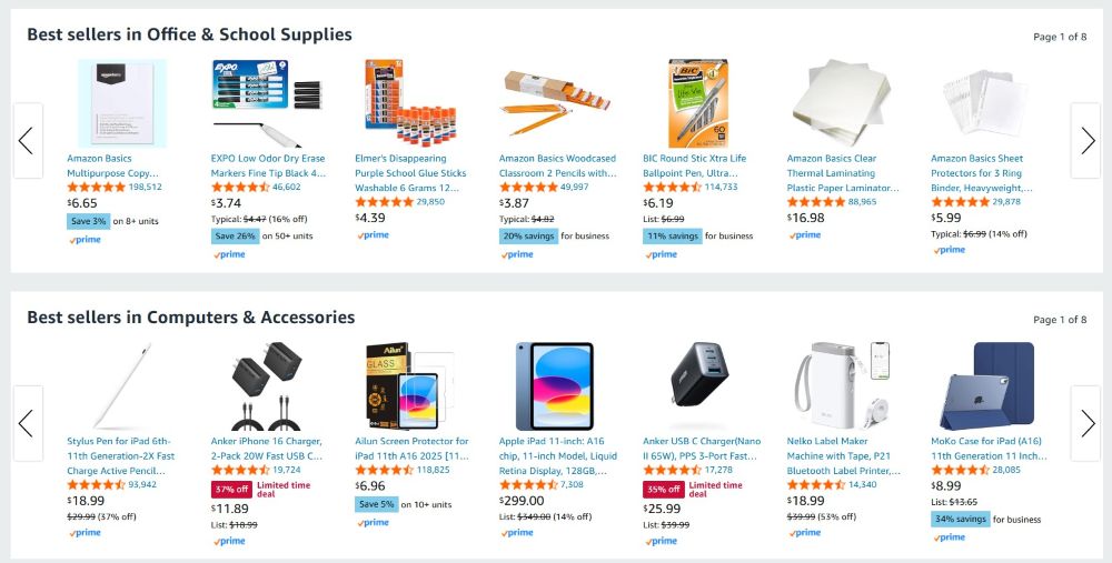 screenshot of Amazon's best seller