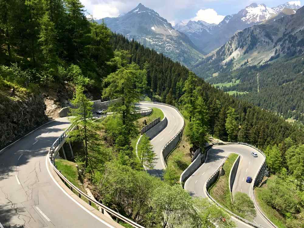 curvy road with mountain view